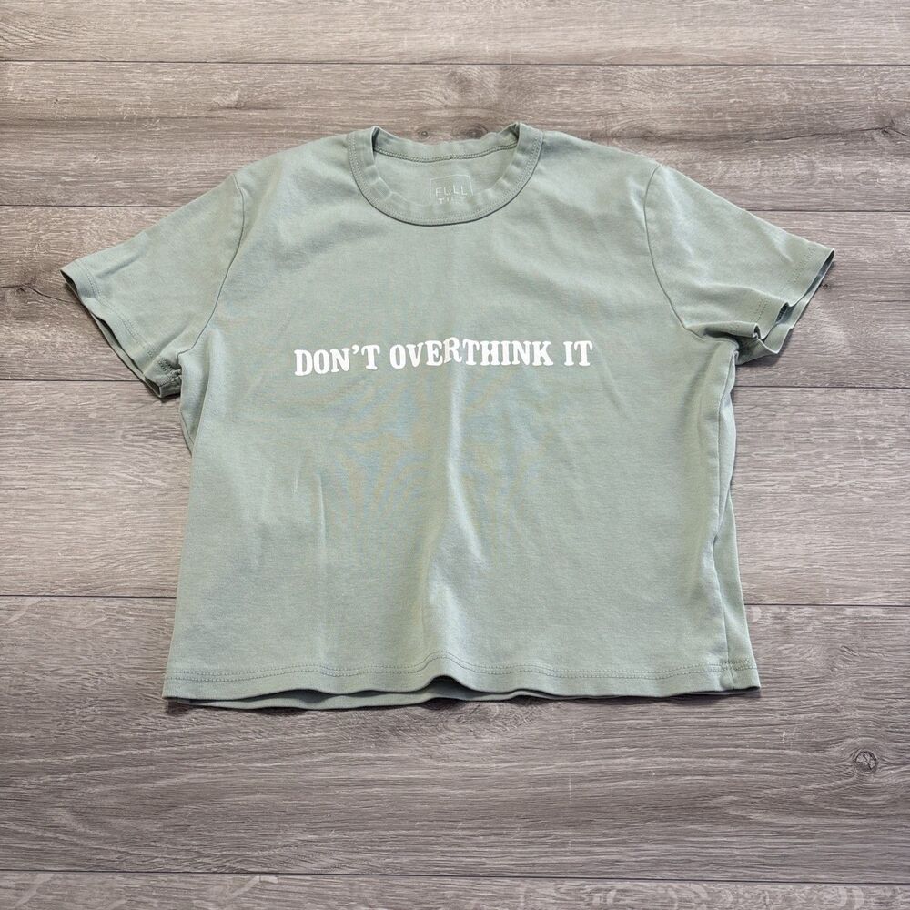 Full Tilt Juniors Don’t Overthink It Light Green Crop Top Medium Stretch